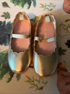 Carter's Metallic Gold Scalloped Mary Jane Flats with Pink Insole